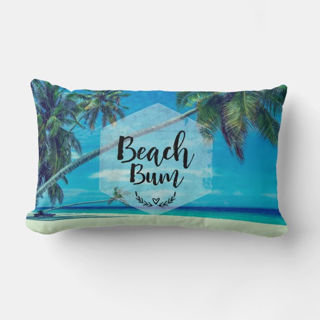 Beach Bum Typography With Tropical Palm Trees Lumbar Cushion (Front)