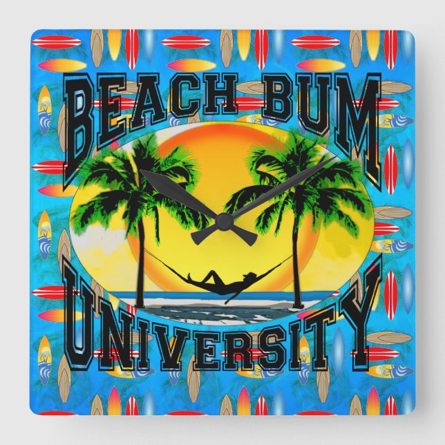 Beach Bum University Square Wall Clock (Front)