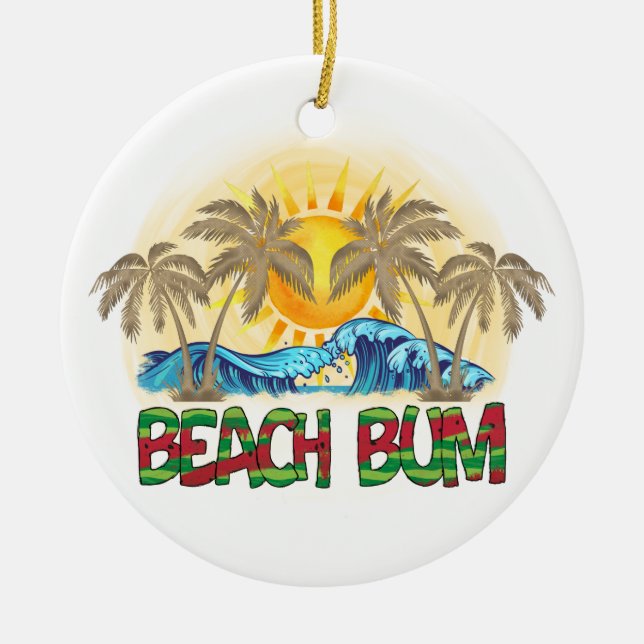 Beach Bum | Watermelon, Ocean Waves & Tropical Sun Ceramic Tree Decoration (Front)