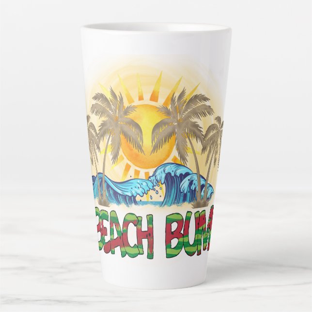 Beach Bum | Watermelon, Ocean Waves & Tropical Sun Latte Mug (Front)
