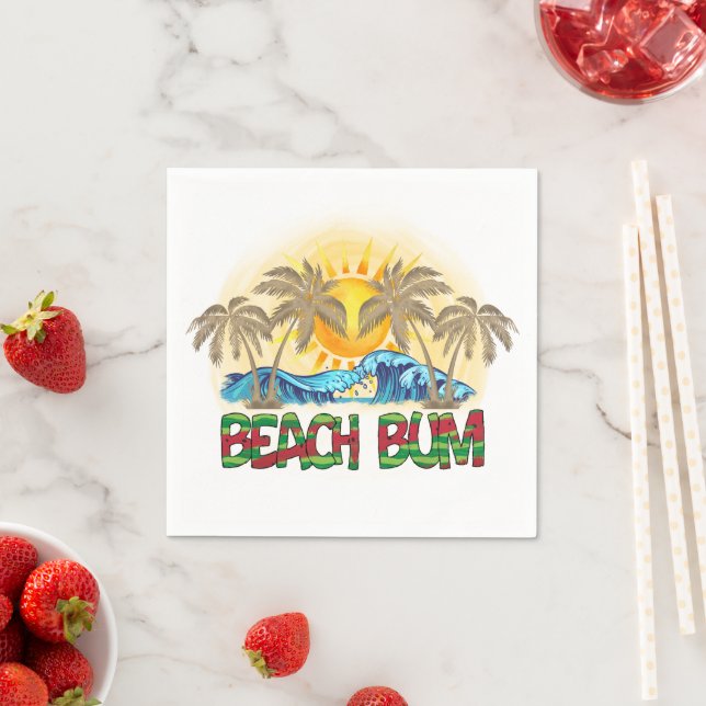 Beach Bum | Watermelon, Ocean Waves & Tropical Sun Napkin (Insitu)