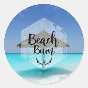 Beach Bum with Thatched Beach Umbrella Classic Round Sticker