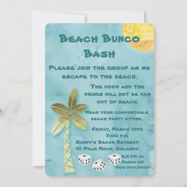 Beach Bunco Bash Invitation (Back)