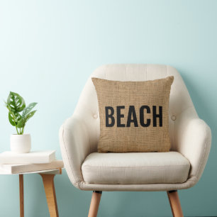 Beach Burlap Coastal Ocean Beach Seaside Cushion