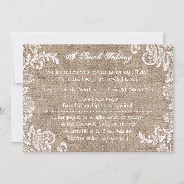 Beach Burlap & Lace - Wedding Invitation (Front)