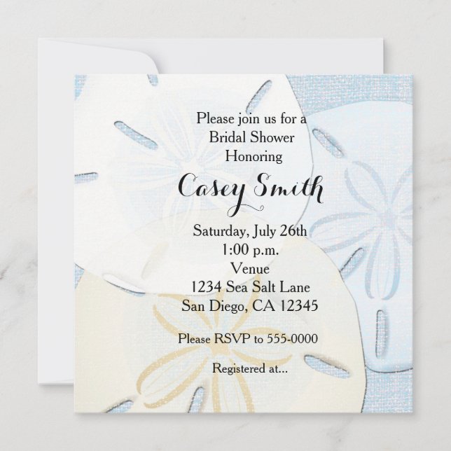 Beach Burlap Sand Dollar Bridal Shower Invitation (Front)