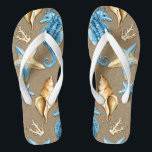 Beach Burlap Seashell Nautical Starfish   Seahorse Jandals<br><div class="desc">Beach Burlap & Seashell Nautical Starfish   Seahorse Flip Flops - features a printed burlap background with seahorses,  coral,  seashells and starfish.  Perfect for weddings,  bridal shower gifts,  holidays and more.</div>