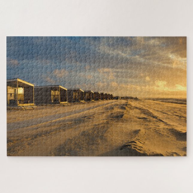 Beach cabins at sunset at the dutch coast jigsaw puzzle (Horizontal)