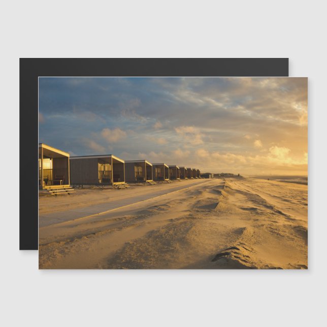 Beach cabins at sunset at the dutch coast magnetic invitation (Front/Back)