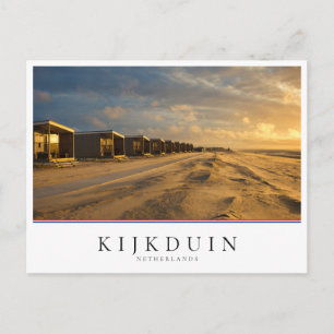 Beach cabins at sunset at the dutch coast postcard