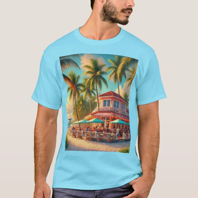 Beach Cafe Aruba Tropical Blue T-Shirt (Front)