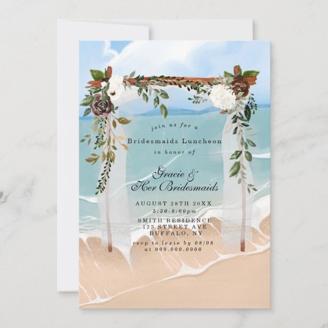 Beach Canopy Floral Bridesmaids Luncheon Invites (Front)