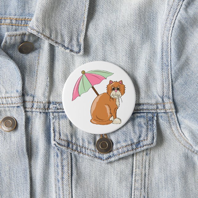 Beach Cat with Pink and Green Umbrella  7.5 Cm Round Badge (Creator Uploaded)