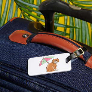 Beach Cat with Pink and Green Umbrella  Luggage Tag