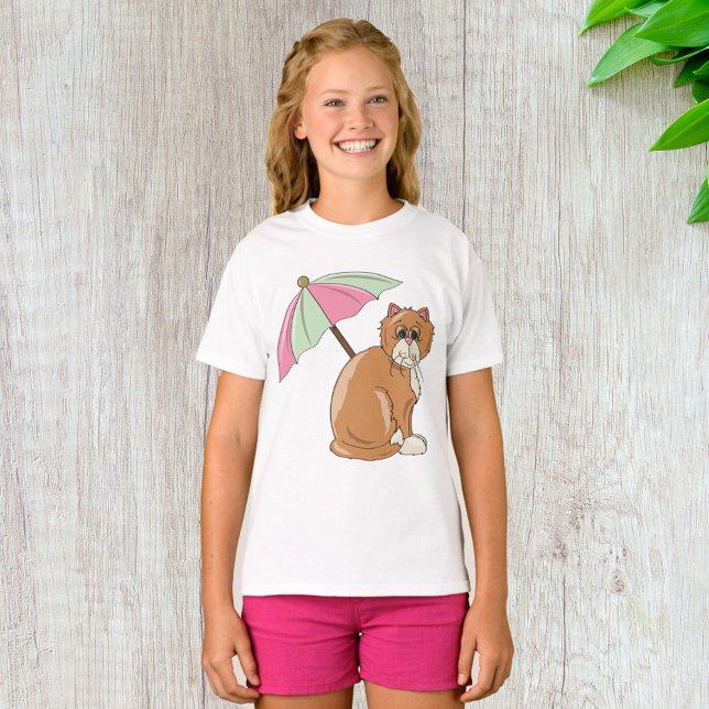 Beach Cat with Pink and Green Umbrella  T-Shirt (Creator Uploaded)