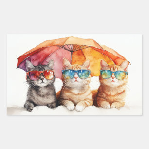 Beach Cats Umbrella Summer Kitties  Rectangular Sticker