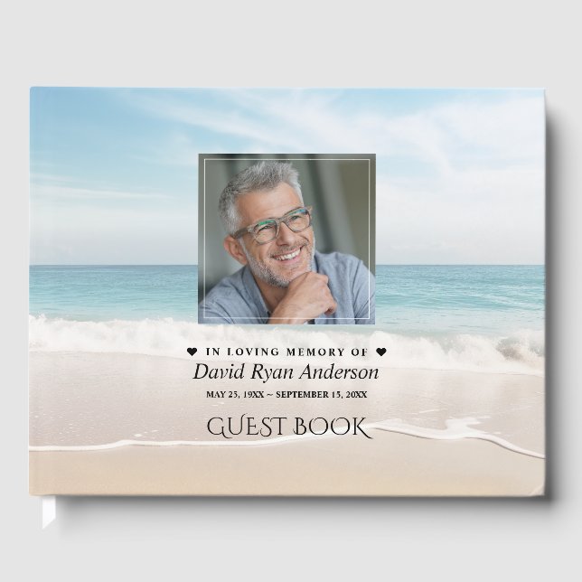 Beach Celebration of Life Photo Funeral Memorial  Guest Book (Front)