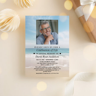 Beach Celebration of Life Photo Funeral Memorial Invitation