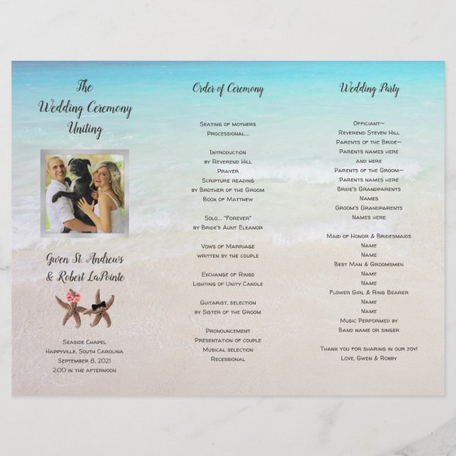 Beach Ceremony Program Photo Template Starfish (Front)