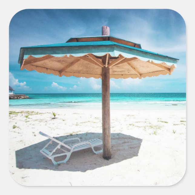 Beach Chair And Umbrella | Silver Sands Beach Square Sticker (Front)