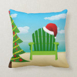 Beach chair Christmas Pillow with Santa hat<br><div class="desc">Beach chair Christmas Pillow with Santa Hat on Sandy Beach Background with Christmas Tree</div>