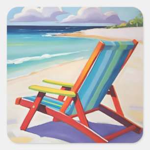 Beach chair on the sand square sticker
