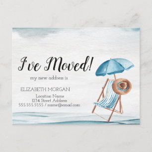 Beach Chair,Parasol New Address Announcement Postcard