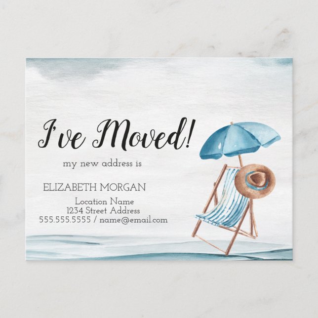 Beach Chair,Parasol New Address Announcement Postcard (Front)