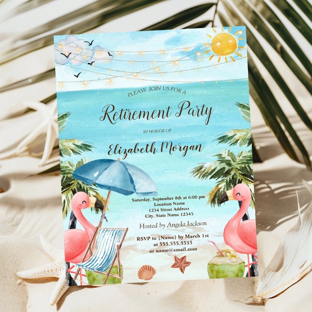 Beach Chair,Parasol,Palm,Pink Flamingos Invitation (Creator Uploaded)