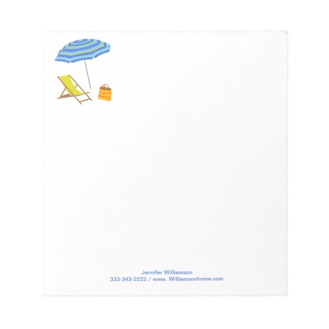 Beach Chair Umbrella Tropical Summer Stripe Ocean  Notepad (Front)