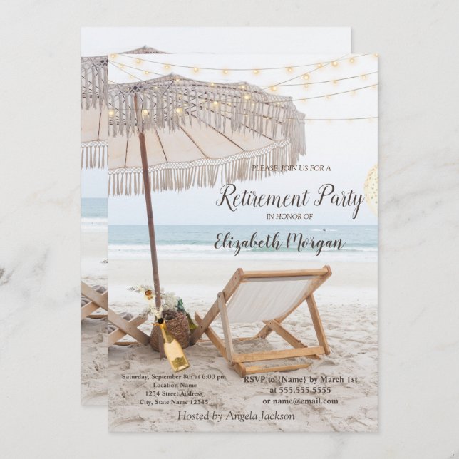 Beach Chair Wine Retirement Party Invitation (Front/Back)