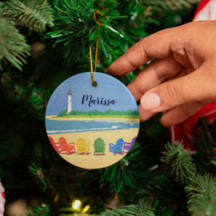 Beach Chairs and Lighthouse Personalised Ornament