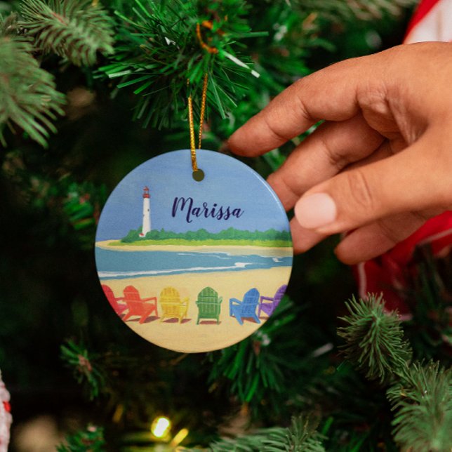 Beach Chairs and Lighthouse Personalised Ornament (Creator Uploaded)