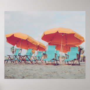 Beach Chairs in Blue and Orange Photo Poster