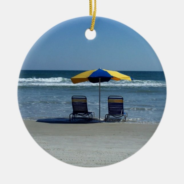 Beach Chairs on The Shoreline Ceramic Tree Decoration (Front)