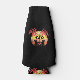 Beach Chairs Parasol Summer Sunset 80s Palm Tree Bottle Cooler