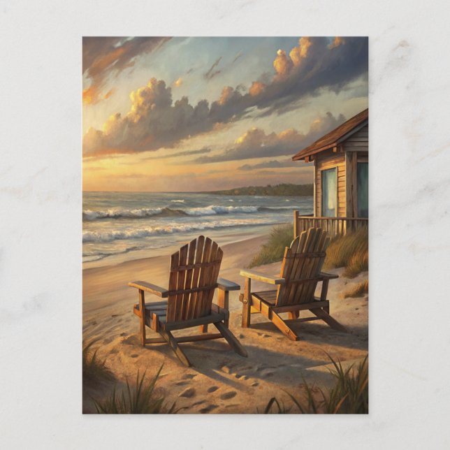 Beach Chairs Sunset Coastal Ocean Vacation Postcard (Front)