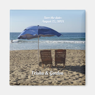 Beach Chairs & Umbrella Save the Date custom. Magnet