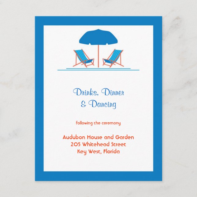 Beach Chairs Wedding Reception Card (Front)