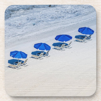 Beach Chairs with Blue Umbrella on Madeira Beach Coaster