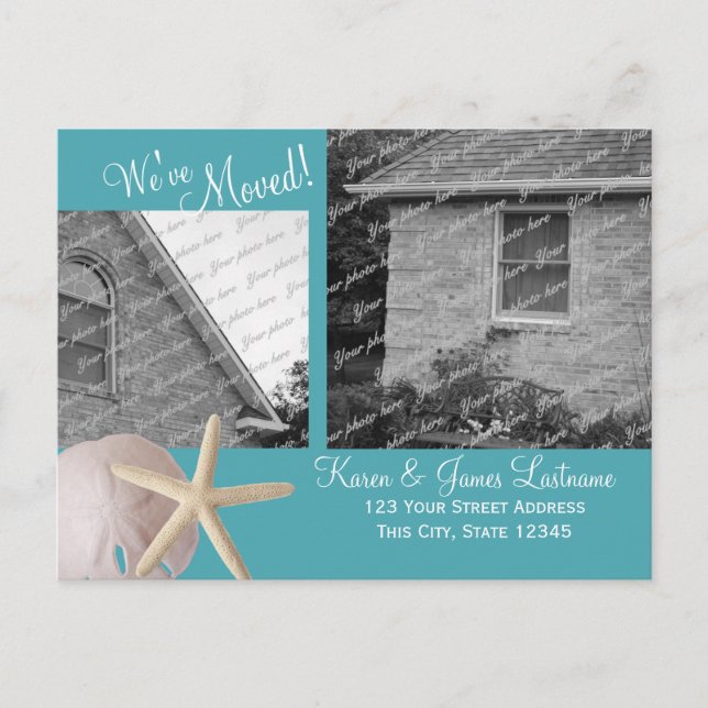 Beach Change of Address with Photo Announcement Postcard (Front)