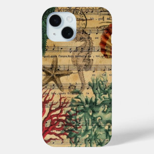 beach chic coastal coral seahorse seashell iPhone 15 case