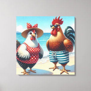 Beach Chickens Wearing Swimsuits Canvas Print