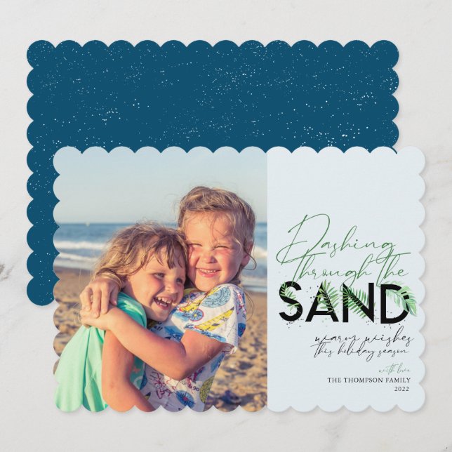 Beach Christmas  Blue Dashing Through The Sand  Holiday Card (Front/Back)