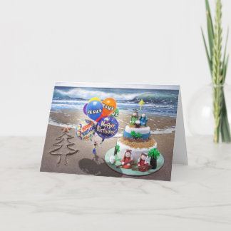 Beach Christmas Card, Happy Birthday Jesus Holiday Card