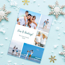 Beach Christmas Card With Photos Template Modern