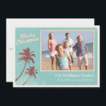 Beach Christmas Cards<br><div class="desc">Light blue vintage beach Christmas cards with palm trees decorated Christmas lights. Personalise with your own photo.</div>