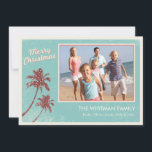Beach Christmas Cards<br><div class="desc">Light blue vintage beach Christmas cards with palm trees decorated Christmas lights. Personalise with your own photo.</div>