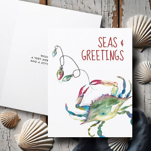 Beach Christmas Cards Coastal Watercolor Crab