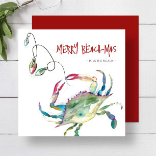 Beach Christmas Cards Watercolor Blue Crab